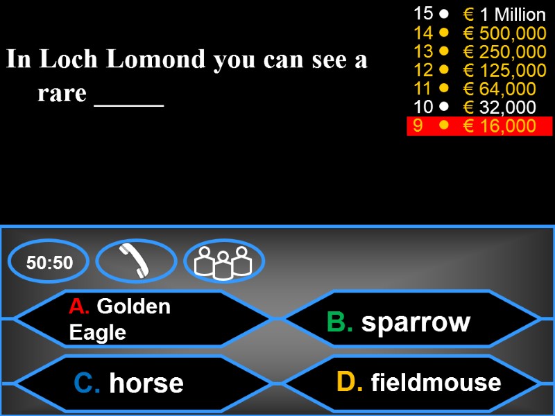 50:50 15 14 13 12 11 10 9 € 1 Million € 500,000 €